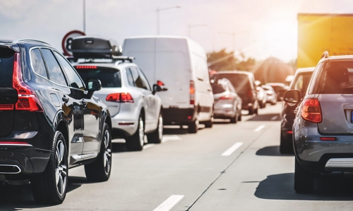 cars backed up in traffic