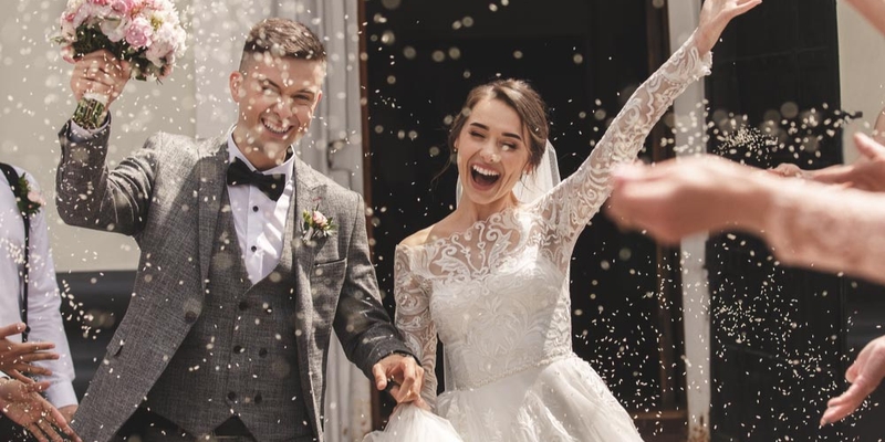 A bride and groom on their wedding day